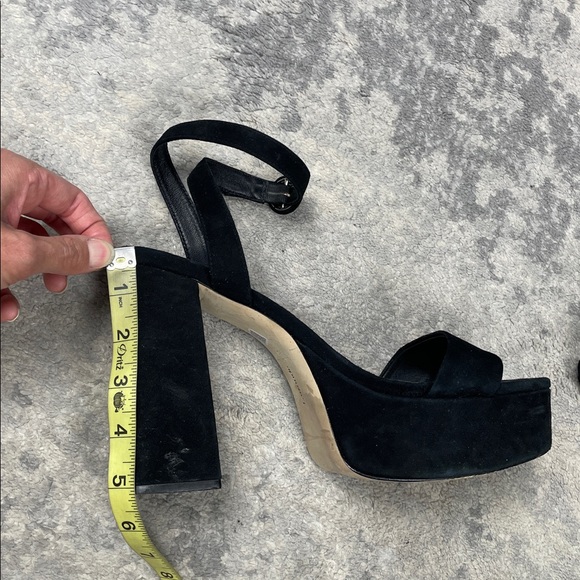 Larroude Dolly Sandal In Black Suede Platform Chunky Heels Sz 10 - Picture 15 of 16